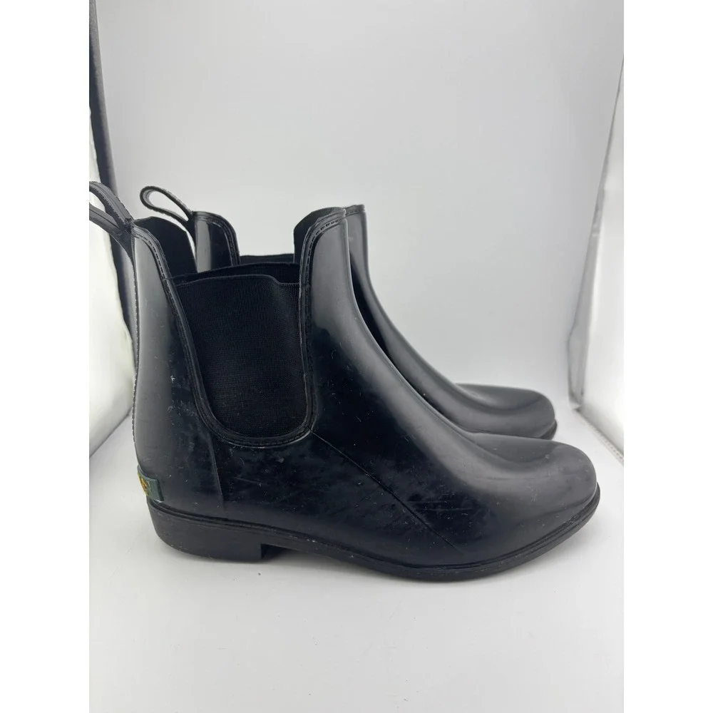 Lauren Ralph Lauren Tally Black Glossy Chelsea Rain Boots Womens 8B Waterproof